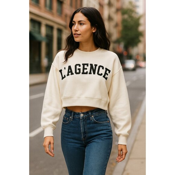 L’AGENCE Luvia Ivory Cropped Sweatshirt Rare Sold-Out Icon New With Tags Medium - Picture 16 of 16